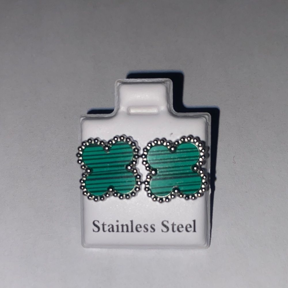 Green Clover Stainless Steel Earrings